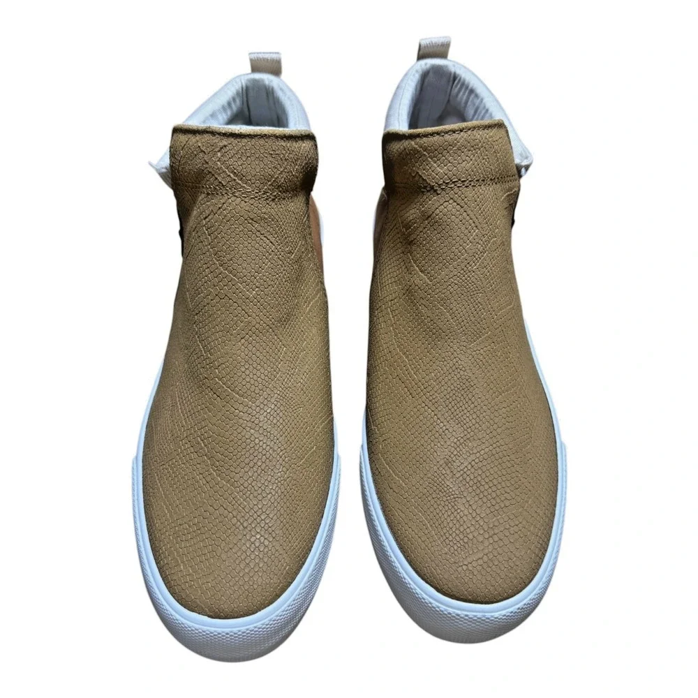 Keds Platform Sneakers Womens 9 Tan Brown Snakeskin Zip Mid Top NWOB Casual Shoe